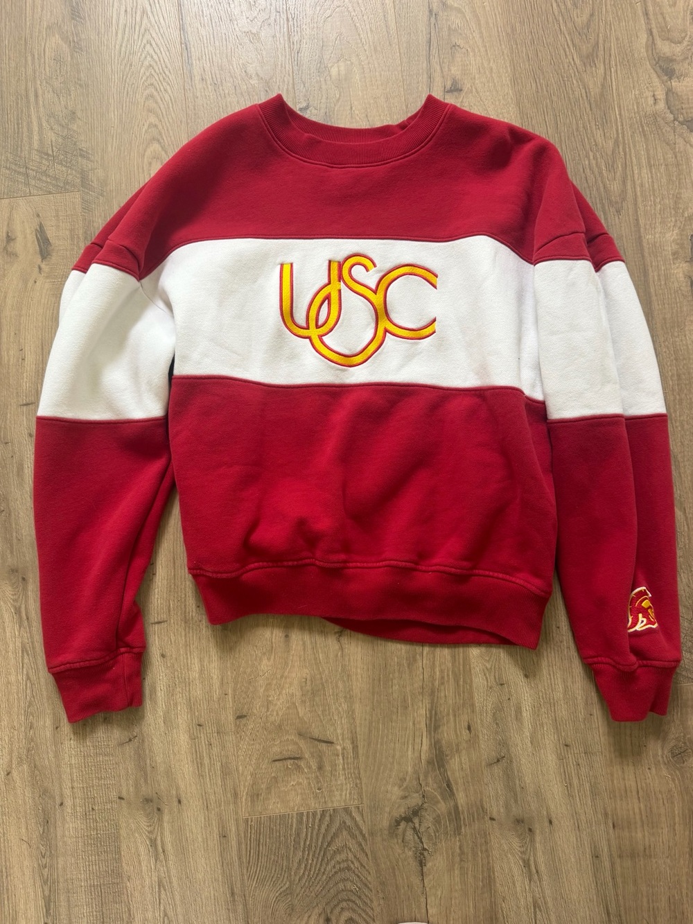 Hollister Red and White Crewneck Sweatshirt with Embroidered Logo